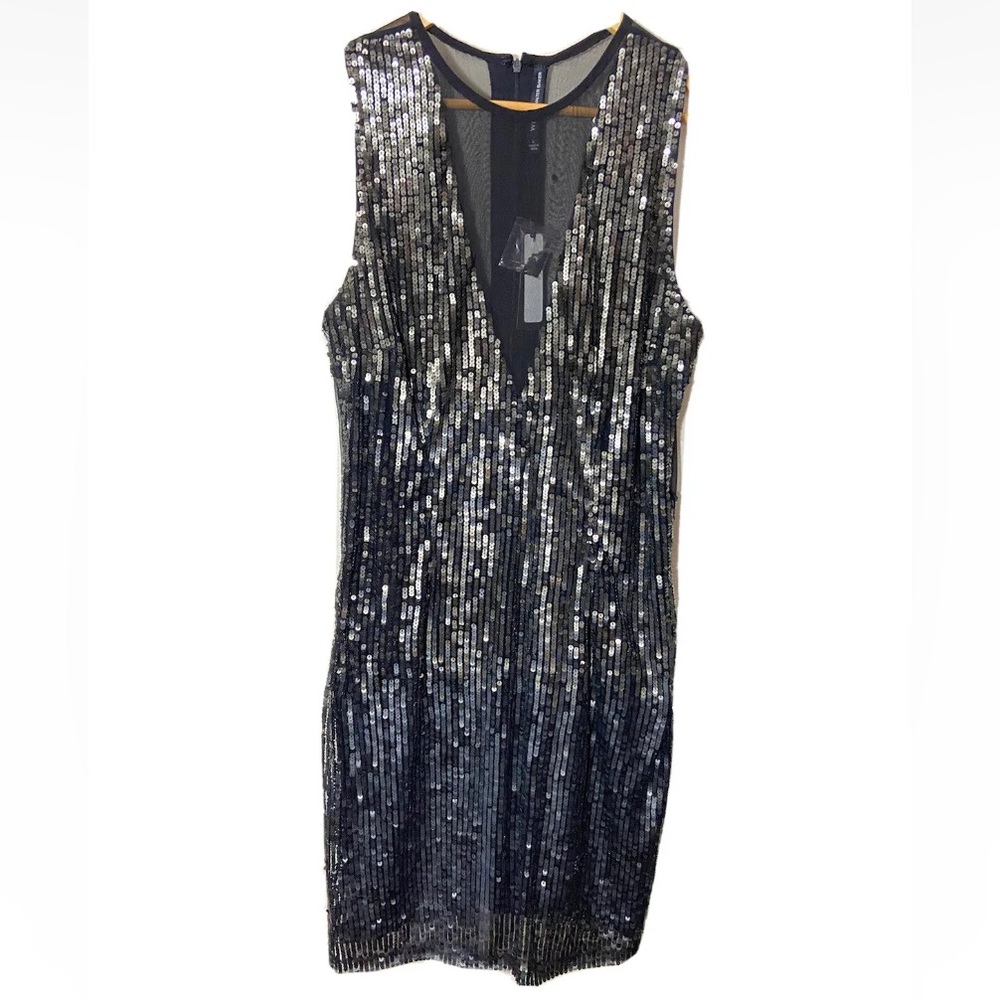 NEW w118 Walter baker black metallic sequin beaded Carmen dress L
